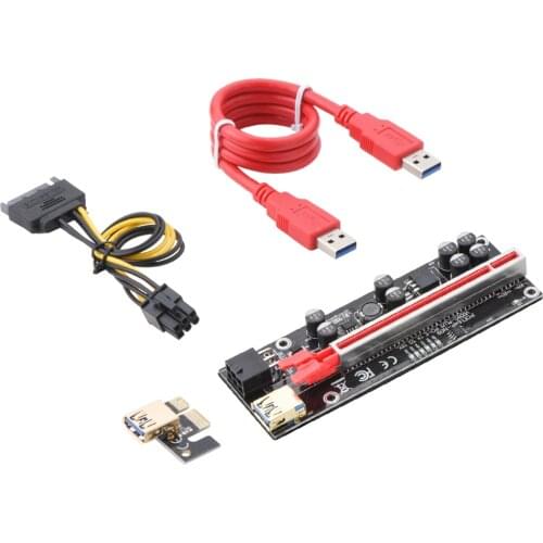 Newest VER010 USB3.0 PCI-E Riser VER 010S PLUS PCI Express 1X 4x 8x 16x Extender pcie Riser Adapter SATA 15Pin to 6Pin Power