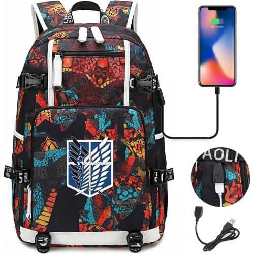 New Attack On Titan Prints Boys Girls Kids School bag Women USB Laptop Backpack Canvas Men Bagpack Packsack Bookbag
