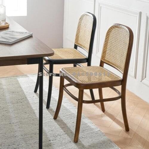 Nordic solid wood rattan dining chair living room chair backrest simple desk chair net red makeup chair dining chair home