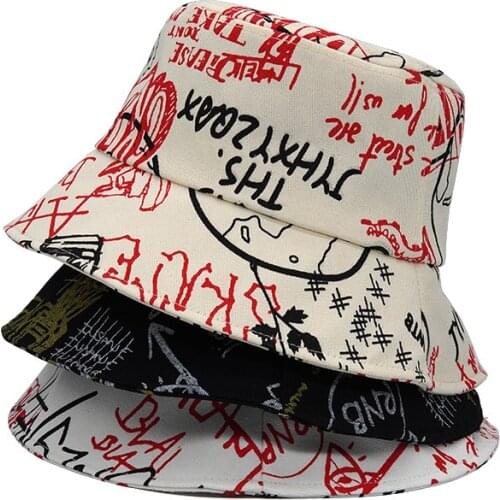Fashion Bucket Hat Women Graffiti Letter Print Fisherman Hat Men Summer Sun Cap Panama Fold Beach Travel Outdoor Hats