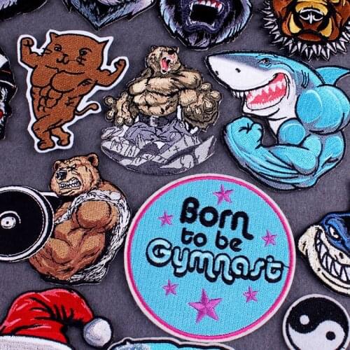 Embroidered Patch Punk Animal Patches On Clothes DIY Punk Clothes Stripes Bear Cat Shark Iron on Patches for Clothing