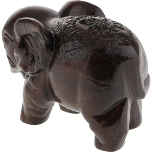 Wood Brown Lucky Elephant Ornament Gift Figurine A Animal Sculpture Model Miniature 8cm For Home Office Shop