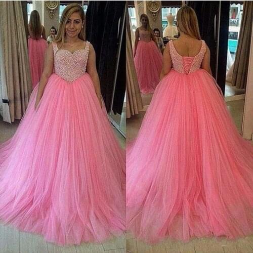 Pink Quinceanera Beading Ball Gown Floor-Length Wedding Party Dress