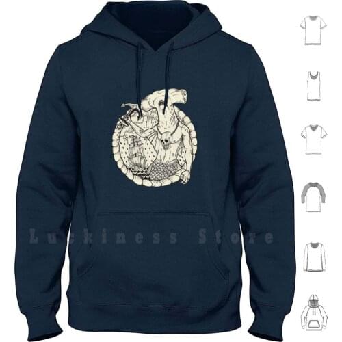 Sirène _ 04. hoodies long sleeve Shark Mermaid Triton Ship Pirate Anchor Joreeman Tattoo Skull Wave