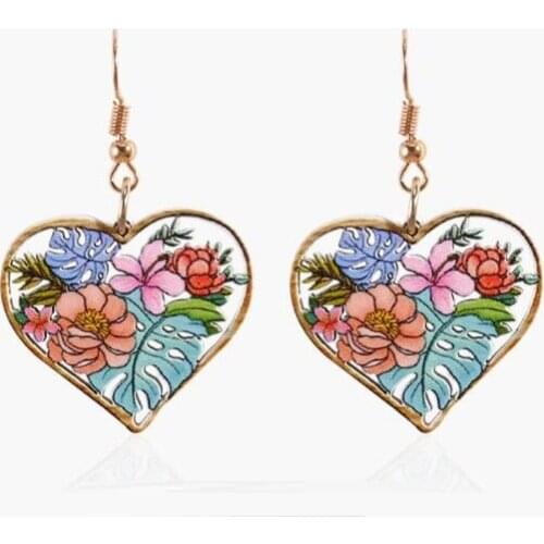 2021 Spring Flower Pendant Earrings for Women Girls Simple Fashion Wood Heart Drop Earring Earrings Jewelry Accessory Wholesale