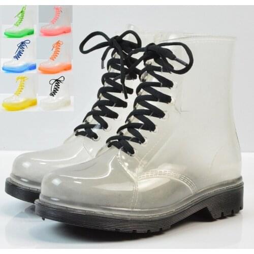 LEOSOXS Waterproof Transparent Women Rainboots Platform Non-Slip Spring/Autumn Rainboots Female Ankle Boots Fashion Casual Shoes