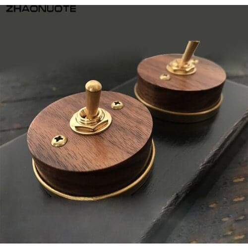 High Quality Wood Switch Black Walnut Base 1-4 Gang 1 Way 2 Way Brass Lever Wall Light Toggle Switch 10A