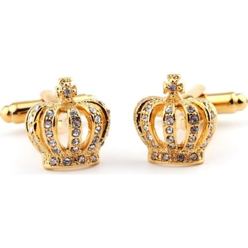 Golden crown shape cufflinks crystal mens shirts cufflinks cuff free shipping