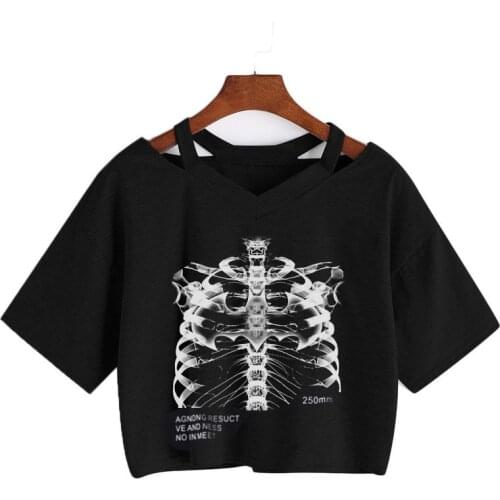 Womens T-shirt sternum Printed Short Sleeve Tee Casual Crop Tops Vintage Loose Gothic shirt Harajuku Y2k Streetwear Cropped Top