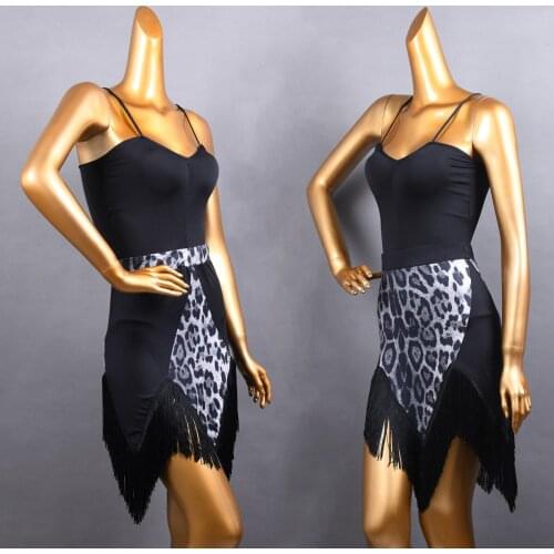 Women Leopard Print Latin Skirt New Adult Black White Skirts Sexy Dance Dress Female Professional Rumba Samba Latin Dance Skirt