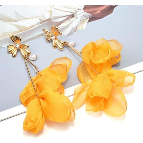 New Korean Long Flower Earrings Bohemian Handmade Jewelry Drop Earring For Women Fashion Fabric Fringe Dangle Earring