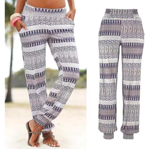 2021 New Casual Women Pants High Waist Printing Trousers Long Pants Daily Outdoor Pants Boho Beach Pockets Pants Штаны Женский