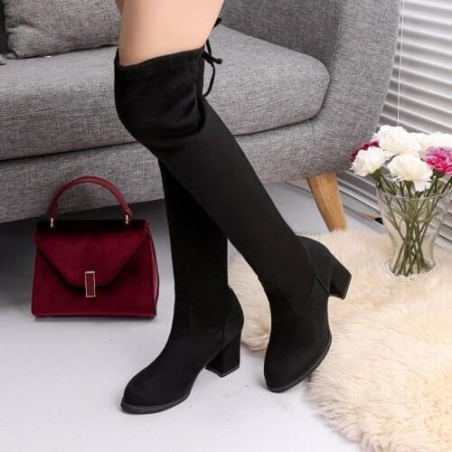 Oymlg2020 Fashion Women Boots Spring Winter Over The Knee Heels Quality Suede Long Comfort Square Botines Mujer Thigh High Boots