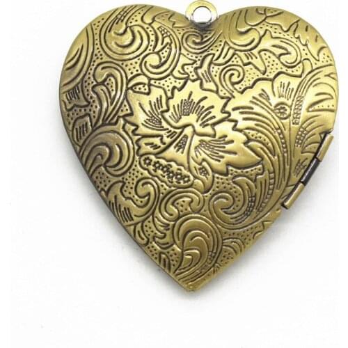 10pcs/lot 29*27mm 4 Colors Plated Copper Heart Shape Double Sided Flowers Carved Photo Locket Pendant For Jewelry Making