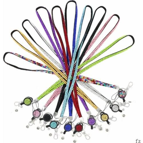 100 Pcs Neck Straps Phone Lanyard Lanyard with Badge Reel ID Card Holder Straps Rhinestone Necklace Hanging Rope