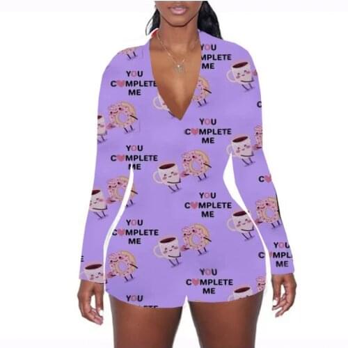 2021 Women Sexy V Neck adult Onesies Jumpsuit Sleepwear Valentine Day Shorts Sleeve Bodycon Bodysuit pajamas Rompers Pants