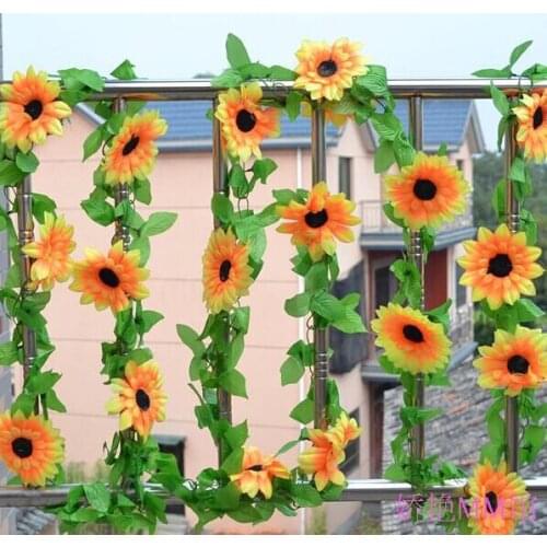 240CM Long Artificial Sunflower Silk Flowers Garland Vine Ivy Rattan Leaf Flower Craft for DIY Home Wedding Floral Decorative