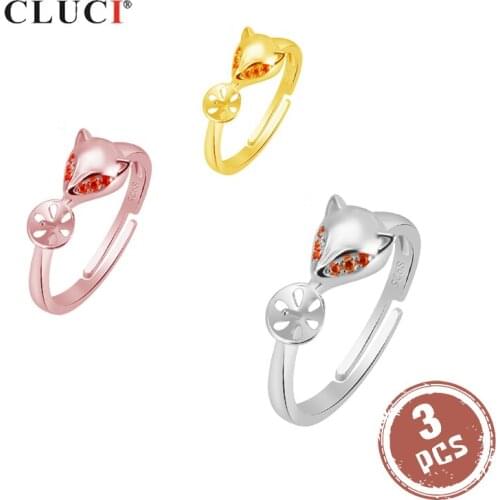 CLUCI 3pcs Lovely Zircon Fox Ring Jewelry for Women Adjustable Rose Gold Open Ring Jewelry Gift for Girls SR2083SB