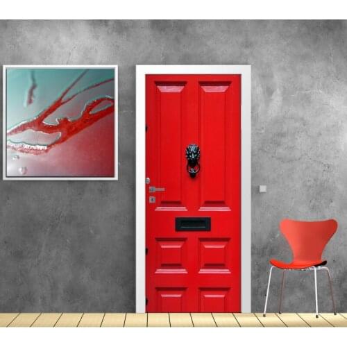 3D Door Sticker Red Wooden Gate Mural Wall Sticker DIY Door Cover Kitchen Home Decoration Accessories Modern 3d Wall Stickers