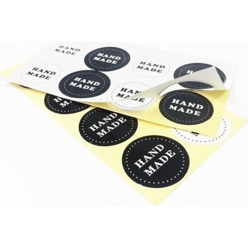 80pcs/pack Black And White Round HAND MADE Sealing Sticker Packing Label Adhesive Sticker Stationery Supplies