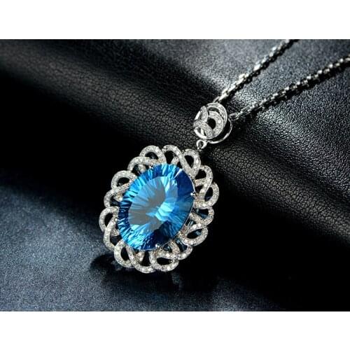 BLACK ANGEL Luxury Sapphire Pendants For Women 925 Sterling Silver Blue CZ Gemstone DIY Fashion Jewelry Without Chain