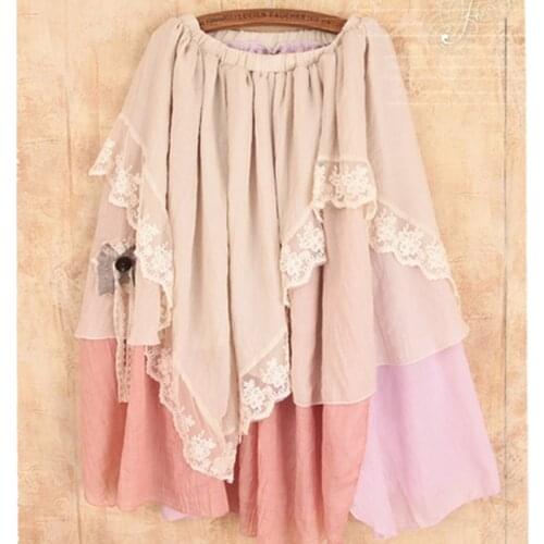 Japanese Spring Mori Girl Pleated Skirt Women Harajuku Sweet Muti Lace Layer Cotton Asymmetrical Female Kawaii Lovely Skirt A210