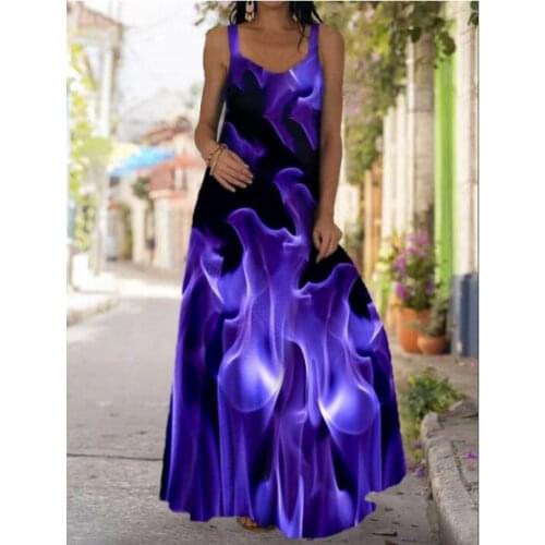 Fashion Style Vintage Printing Women Sundress 2021 Summer V-neck Sleeveless Long Dress Elegant Ladies Maxi Dresses Plus Size 5XL