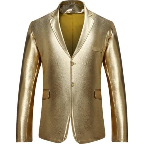 Men Blazers New Fashion Stage Costume Casual Suit Jacket Nightclub Solid Color Party Prom Singer Dancer Host Black Gold Silver