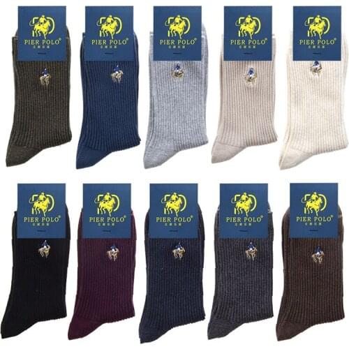 PIER POLO Socks Brand Men Winter Cotton Compression Socks Deodorant Embroidery Fashion Dress Long Socks
