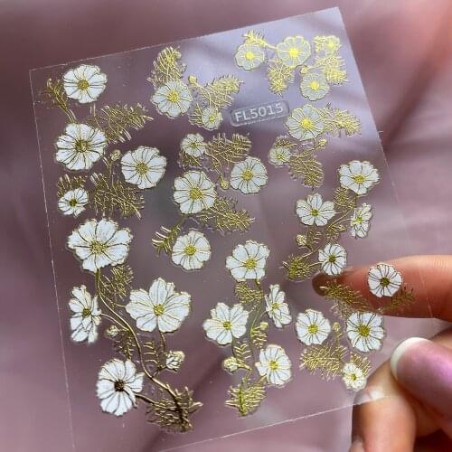 1pc 3D Stickers Decals Ultrathin Nails Art Bronzing Hollow Gilded Gold Geometrical Flowers Leaf Fingernail Solid Decorations