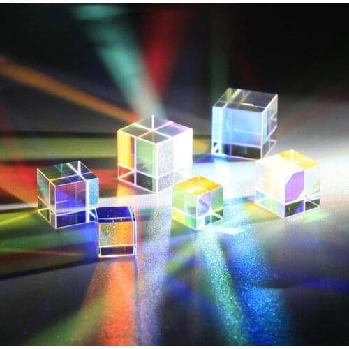 Optic Prism Cube - Optical Glass Prism, RGB Dispersion Six-Sided Bright Light Combine Cube for Physics and Decoration