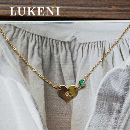 Women Pendant&necklace Gift Customized Engraved Letters Heart Shape Transparent Emerald Crystal 14k Gold filled Necklace Female