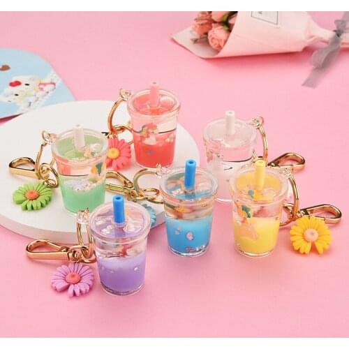 Moving Liquid Keychain Cute Unicorn Animal Quicksand Keychains for Wome Men Friends Bag Key Rings Jewelry Gifts