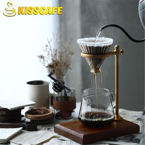 Manual Brewing Coffee Drip Filter Stand Adjustable Height Durable Aluminum Alloy Coffee Rack Solid Wood Anti-slip Dripper Holder