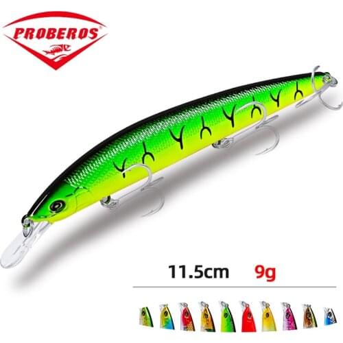 PRO BEROS Hot 115mm 9g Minnow Laser Hard Professional SwimBait Artificial Bait Equipped Hook Sinking Fishing Lure Bass Fishing