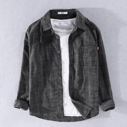 100% Cotton long-sleeved autumn and spring fashion shirt men casual gray shirts for men solid shirt mens overhemd chemise