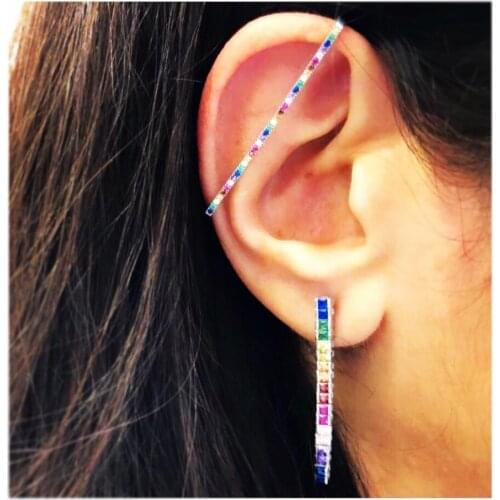 Geometric cuff earring for women top cuffs micro pave white colorful cubic zirconia no hole no piercing clip earrings