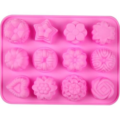 12 Flowers DIY Cake Mold Kitchen Silicone Form For Muffin Silikon Bakeware Rubber Baking Tools Mould Chocolate Egg Tart Mold