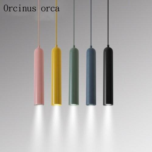 Modern creative coloured Iron Chandelier Restaurant Bar Gallery modern Nordic single head iron rod LED Chandelier free shipping