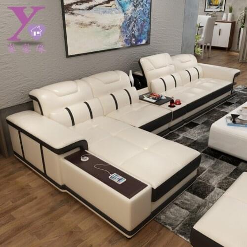 Modern L-type head living room corner size house charging function Leather sofa