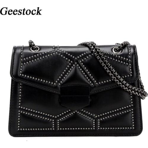 Geestock Rivet Crossbody Bags Metal Chain Shoulder Bag Women Handbags Large Capacity Totes Phone Purse