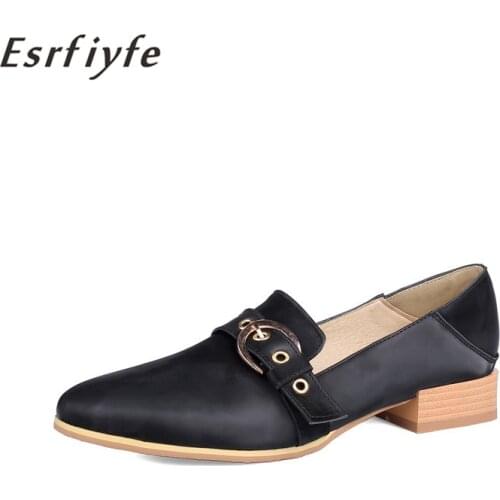 ERSFIYFE 2021 New Spring Summer Thick Heels Pumps Women Shoes Round Toe Shoes Woman Solid Loafers Mules Black Large Size 34-48