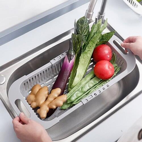 Retractable Drain Rack Kitchen Gadgets Creativity Tableware Dryer Washing Vegetables Fruit Basin Filter Basket Home Food Storage