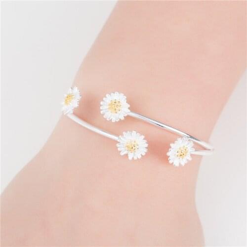 Yiustar Fashion Cuff Daisy Bangles & Bracelets Bangle Flower Women Wedding Accessories Banggle Bracelet Srebrna Bransoletka