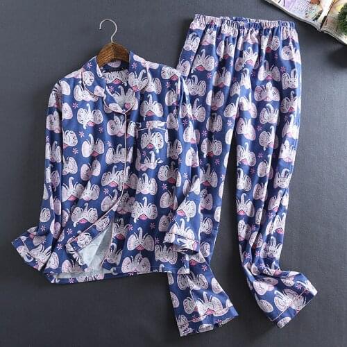 Womens Cotton Woven Velvet Plus Size Pajamas Cartoon Pijamas Cardigan Long-sleeved Pants Sleepwear Turn-down Collar Pyjamas