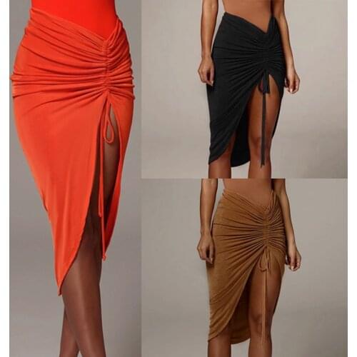 Women‘s Latin Dance Skirt Practice Wear Ruched Left Leg Twist Side Adjustable Lady Cha Cha Rumba Drawstring Skirt Sexy Slim