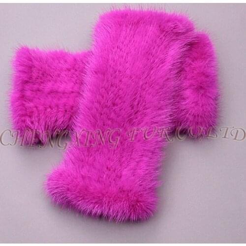 CX-A-61E Women Winter Fashion Arm Warm Fingerless Knitted Mink Fur Gloves