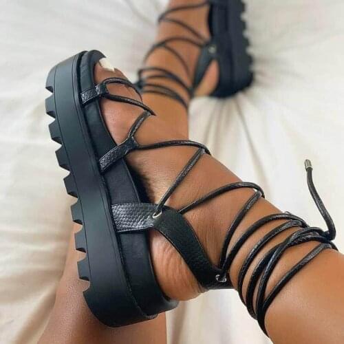 Woman Gladiator Platform Sandal Ladies Ankle Wrap Wedge Female Fashion Lace Up Shoe Women Non Slip Womens Footwear Plus Size 43