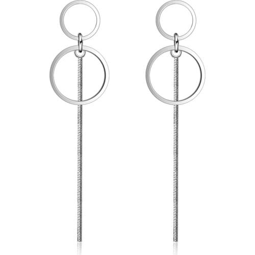 100% 925 sterling silver fashion double round circle ladies`tassels stud earrings jewelry women birthday gift drop shipping