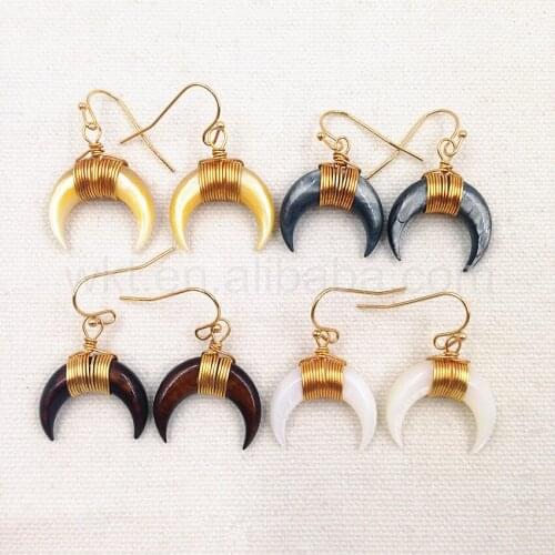 WT-E239 Newest Crescent Shell Earrings for Women fashion Gift natural shell crescent earrings with wire wrapping Jewelry earring